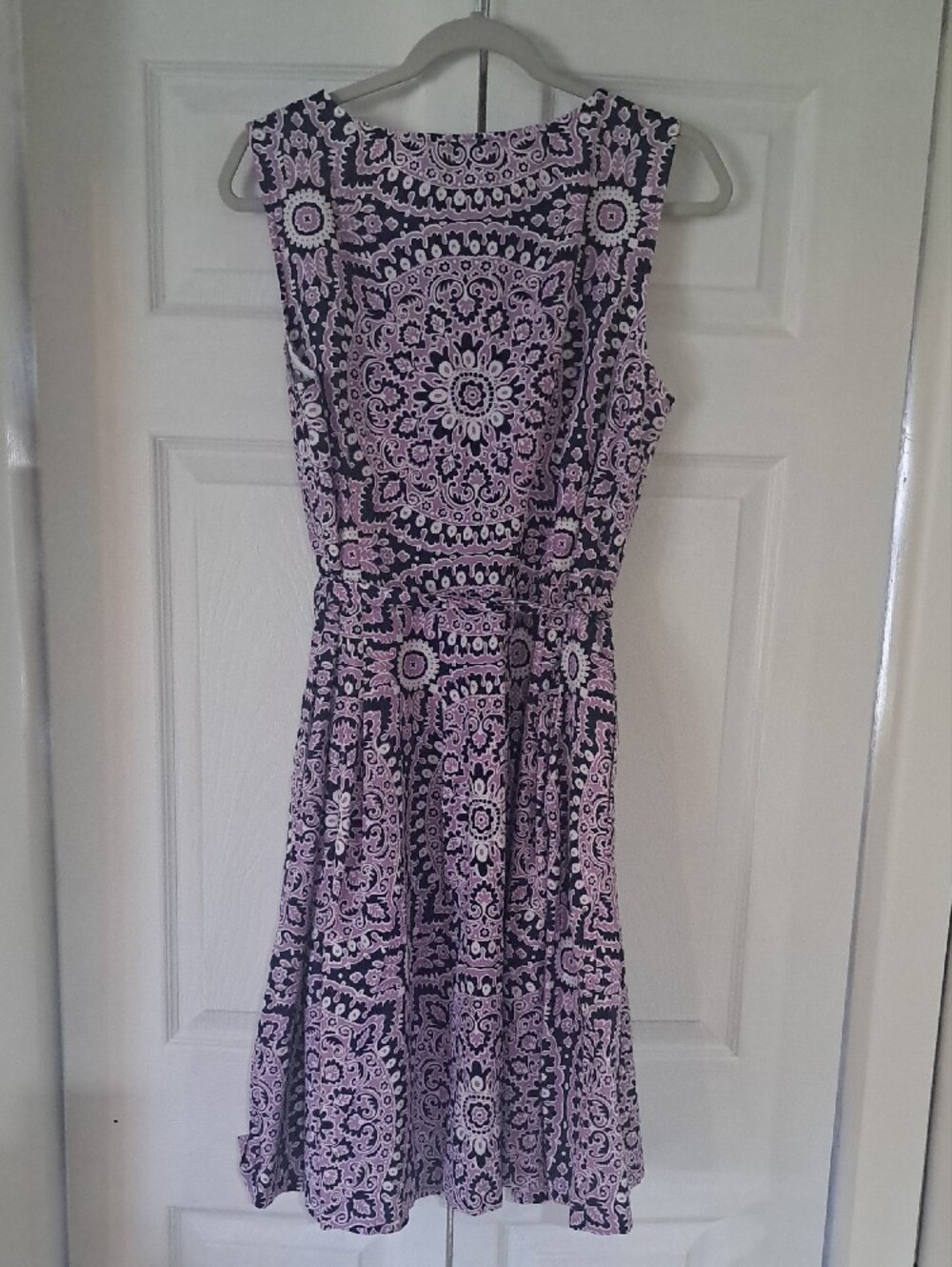 Talbots Size 16P Lavendar & Navy Sleeveless Fit & Flare Printed Midi Dress - Picture 3 of 10